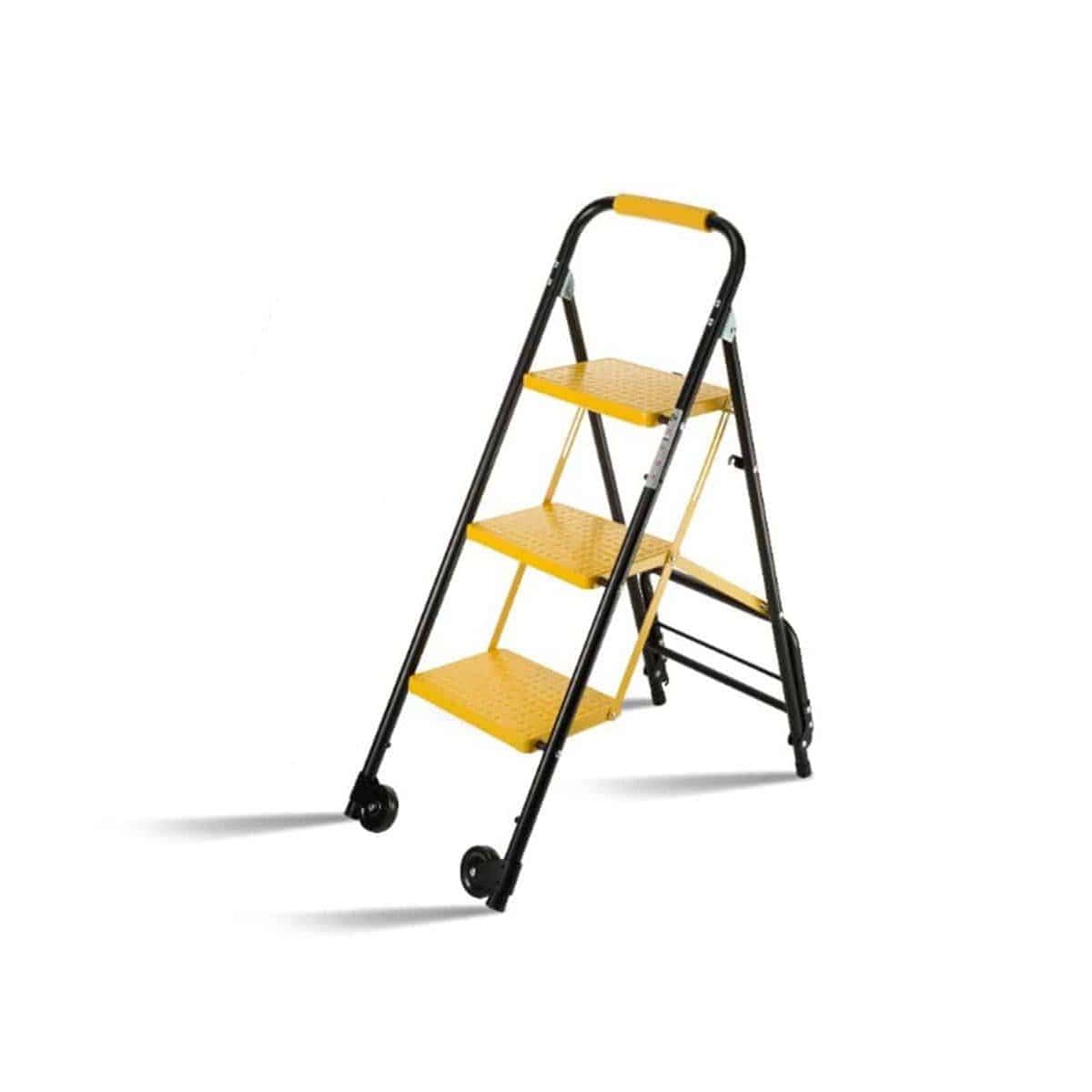 3 Step Trolley Ladder Step Stool Folding Platform Ladder with Rubber Hand Grip