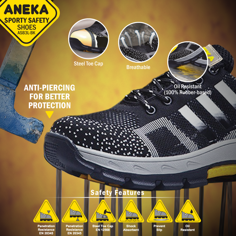 ASB3L-BK 10 UK Aneka Black Colour Sporty Safety Shoes