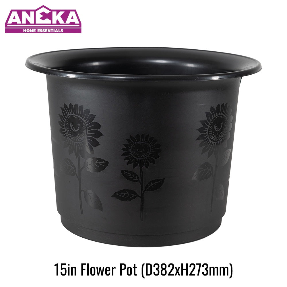 15 Inch Black/Brown Flower Pot D382xH273mm BT7217