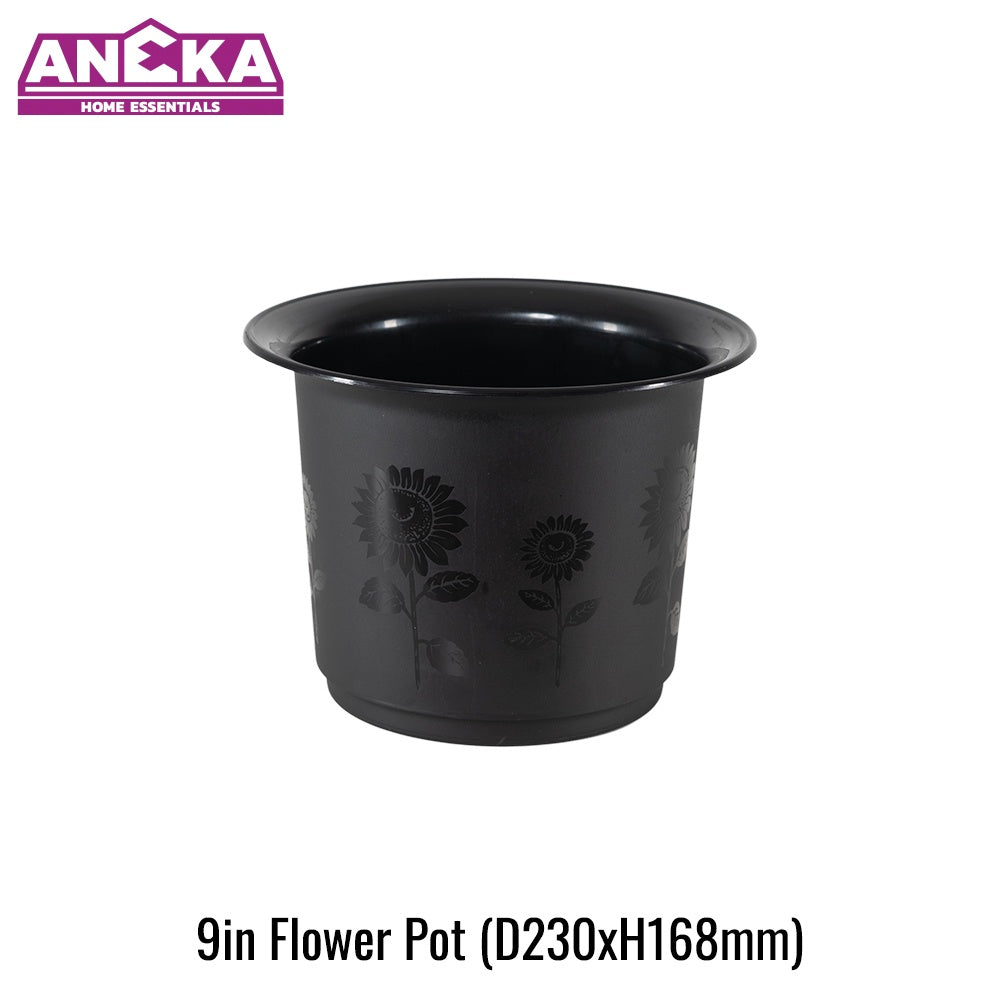 9 Inch Black Flower Pot D230xH168mm BT7214