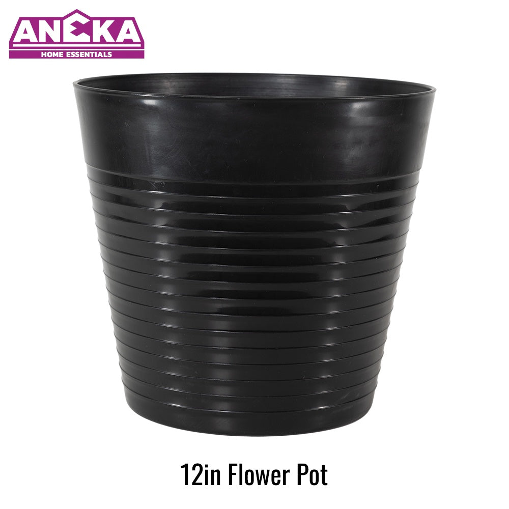 12 Inch Black Flower Pot D301xH276mm BT7208