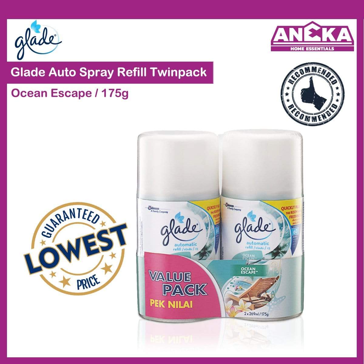 Glade Automatic Spray Twin Pack Ocean Escape Refill 175g - ANEKA