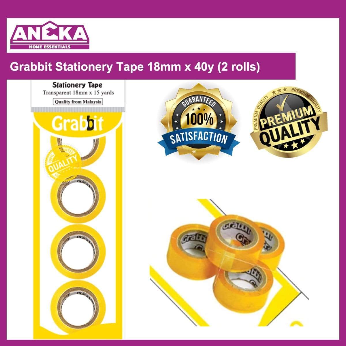 Grabbit Stationery Tape 18mm x 15y (4 rolls)