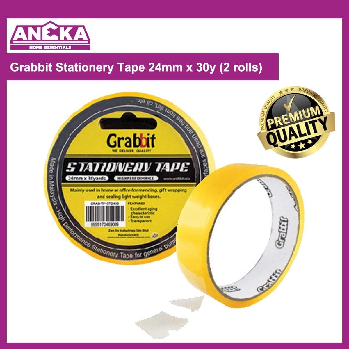 Grabbit Stationery Tape 24mm x 30y (2 rolls)