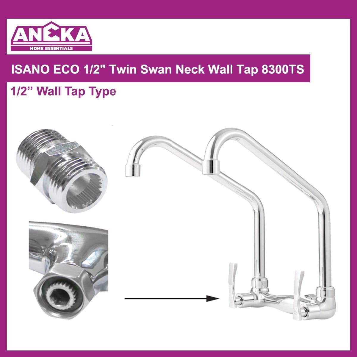 ISANO ECO 1/2" Twin Swan Neck Wall Tap 8300TS