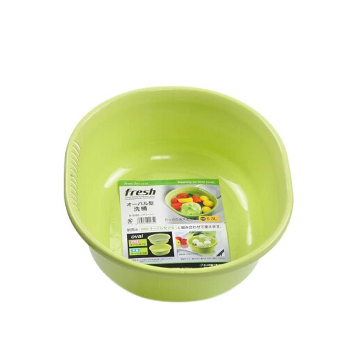 Japanese Plastic Oval Type Washing Bowl 5.3L Green