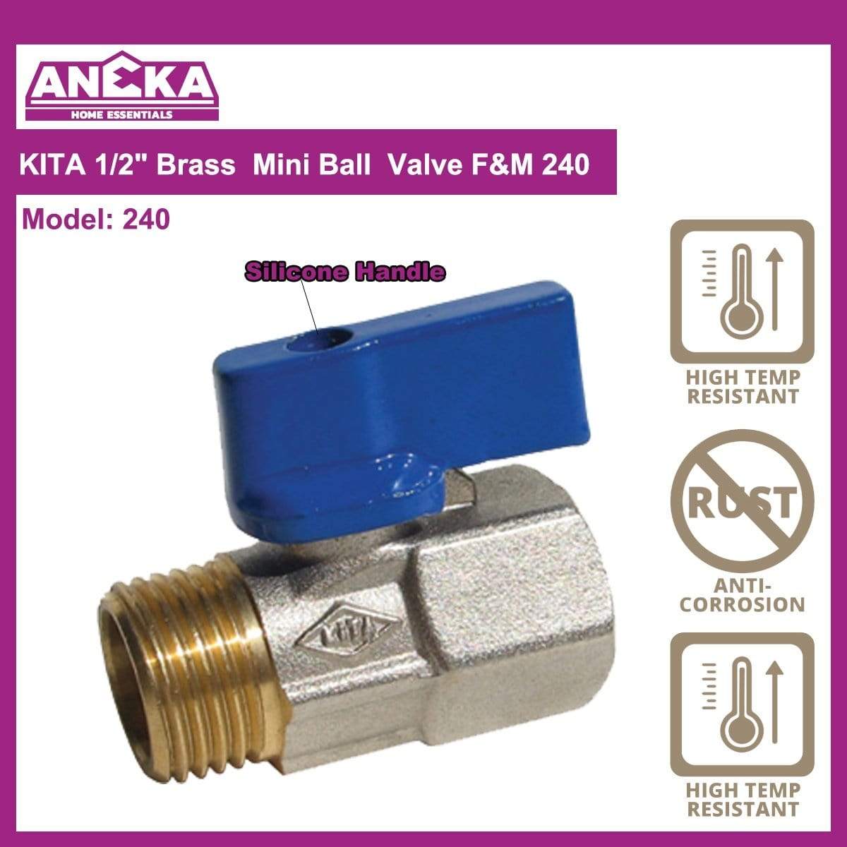 KITA 1/2" Brass Mini Ball Valve F&M 240