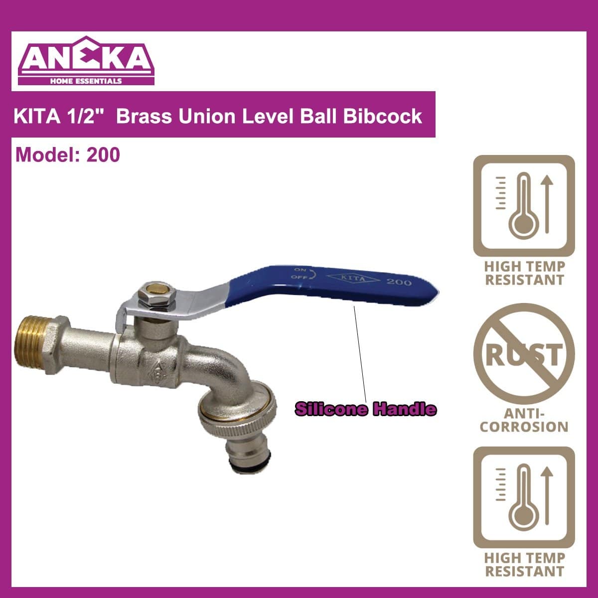 KITA 1/2" Brass Union Level Ball Bibcock 200