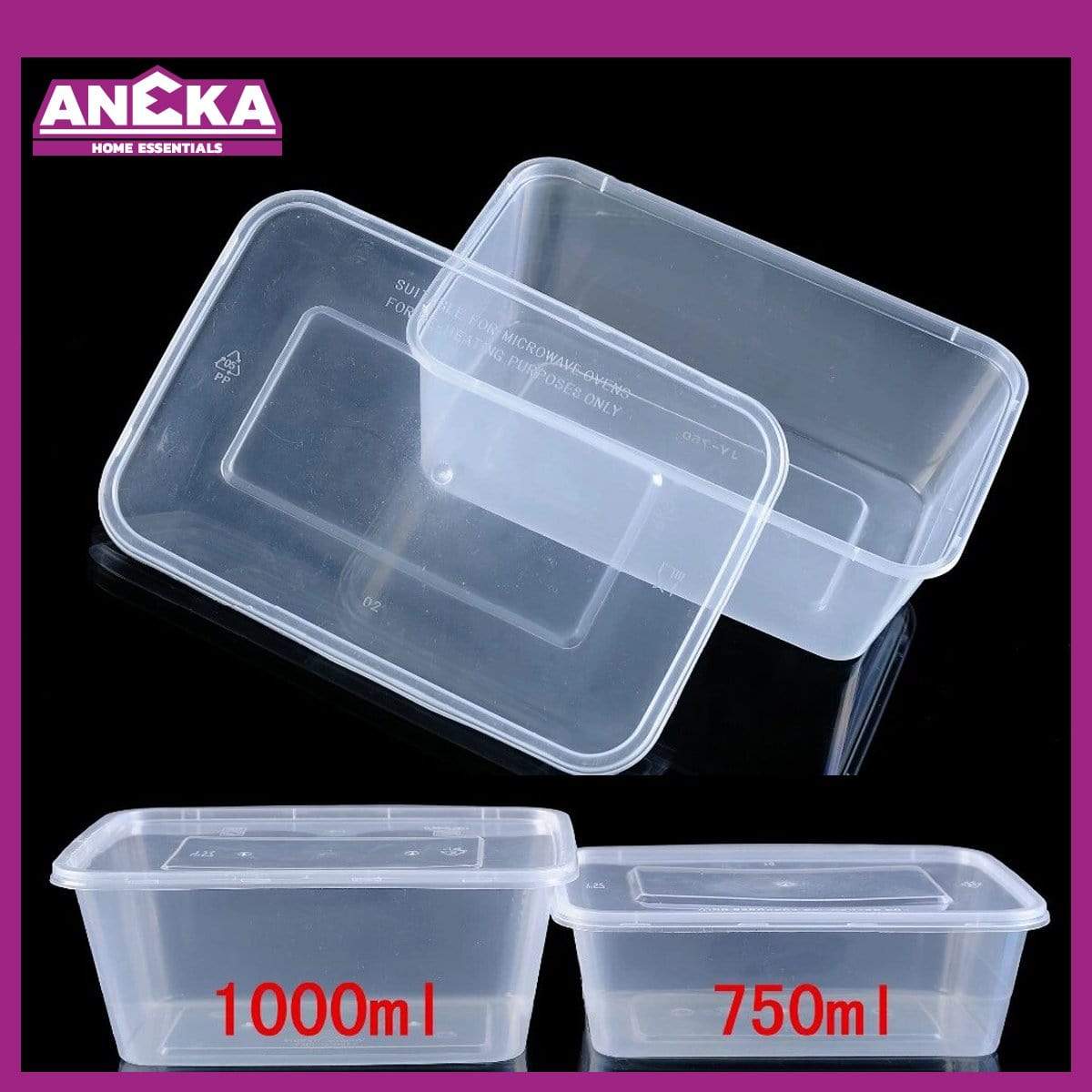 Leaf Rectangular Plastic Food Container 1000ml 10pcs LR1000 - ANEKA