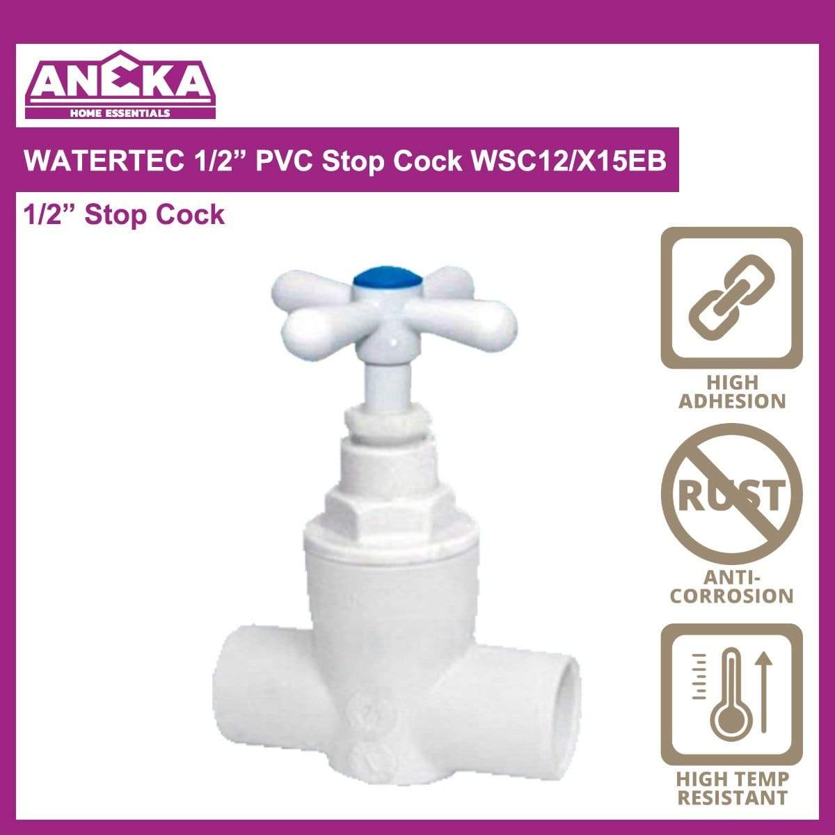 WATERTEC 1/2" PVC Stop Cock WSC12/X15EB
