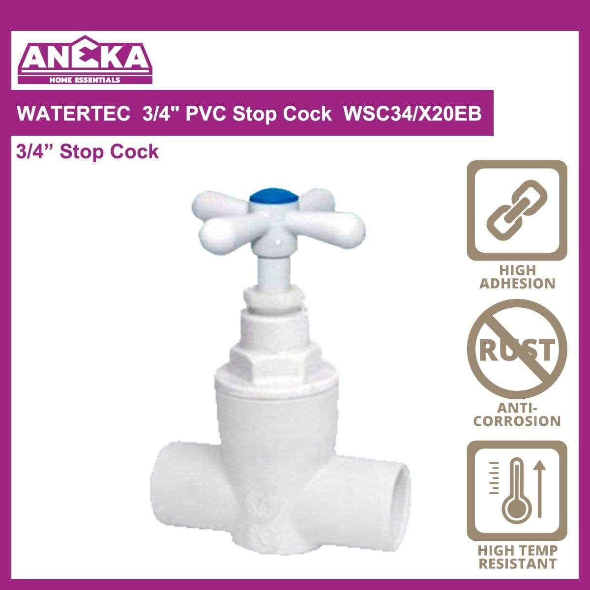 WATERTEC 3/4" PVC Stop Cock WSC34/X20EB